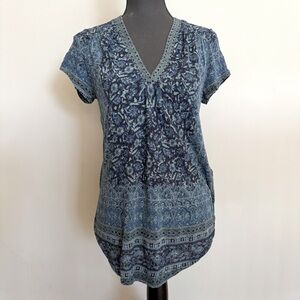 Lucky Brand Boho V-Neck Flowy Tunic Multi-Color Print Medium Top